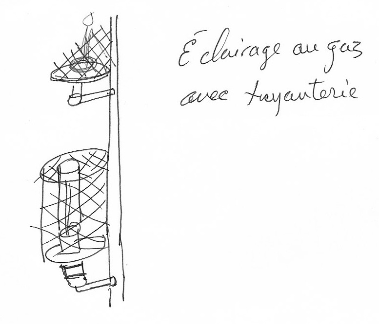 Éclairage au gaz, avec des grilles pour protéger les bouches