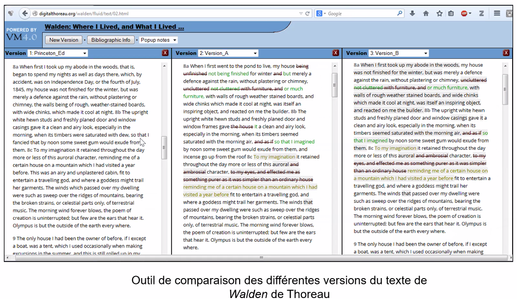 Outil de comparaison des différentes versions du texte de Walden de Thoreau